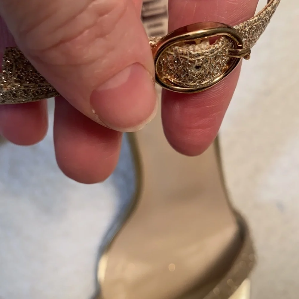 Didifu heels glitter gold stiletto open front ankle strap 4.5” heels Size 8.5
